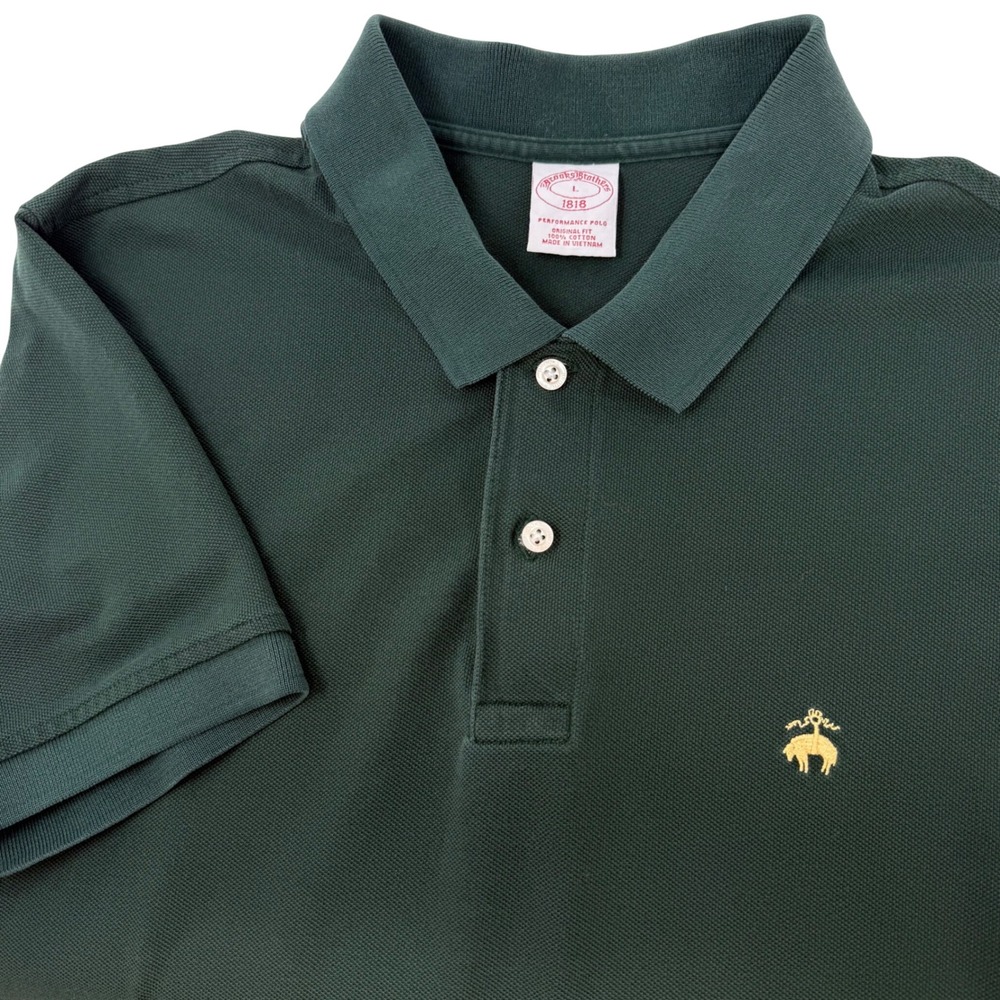 Brooks Brothers Mens Large Performance Polo Shirt Original Fit Green Cotton